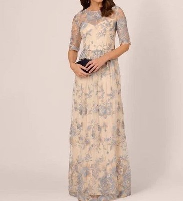 Adrianna Papell Long Illusion Embellished Mesh Gown Size