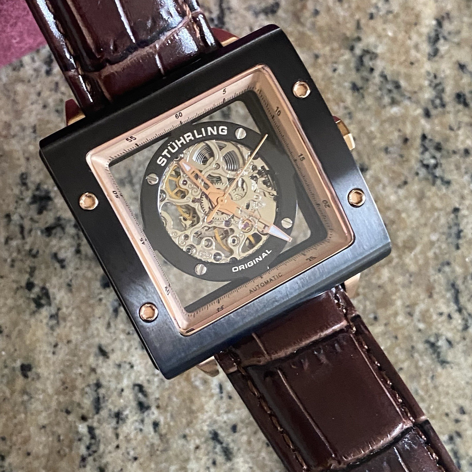 Stuhrling Original Automatic Zeppelin Square Skel… - image 1