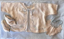 c.1940 Vintage Baby Clothes Shirt, Bib and Booties - Gorgeous Handmade
