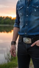 Men Western Fashion Belt Buckle Silver Metal Rodeo Horse Animal Day Wear Jeans