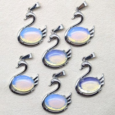 10pcs Artificial Opal Stone Swan Pendants Chakra Reiki Healing Amulet DIY