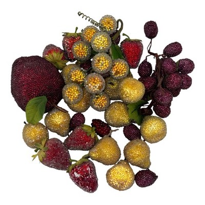 Vtg Beaded Sugared Glittered Faux Fruit Grapes Clusters Strawberries Pears MCM