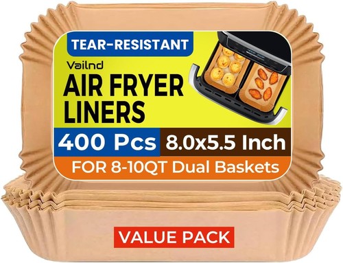 400 Pcs Disposable Air Fryer Liners, 8x5.5 Inch Parchment Sheets, Non-Stick Baki - Afbeelding 2 van 8