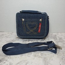Vintage Y2K Pures Blue Jean Denim Crossbody Bag Zip Purse Built In Wallet Mini 