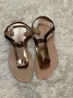 Sergio Rossi Rose Gold Leather Strap Flat Sandals 