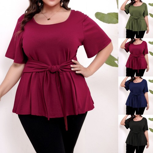 Plus Size Womens Short Sleeve Tunic Tops Ladies Slim Fit Casual T Shirt Blouse