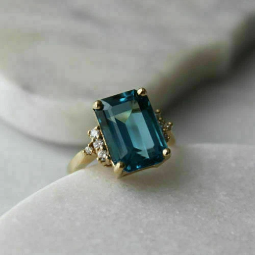 2Ct Emerald Cut Lab Created Topaz Engagement Solitaire Ring 14k Gold Finish