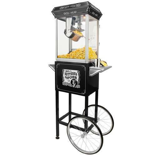 FunTime FT454CB 4oz Black Popcorn Popper Machine Maker Cart Vintage Style - Picture 1 of 12