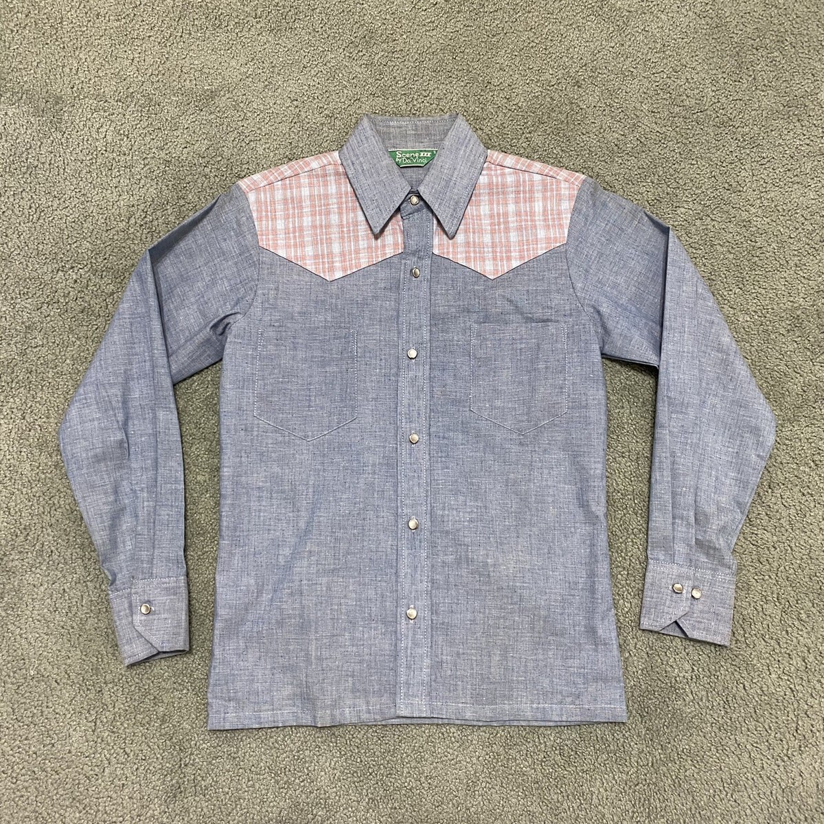 VTG 70s Da Vinci Chambray Western Button Up Shirt Deadstock