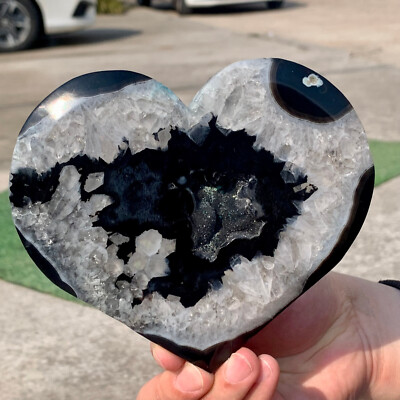 385G Natural Black Agate Heart shaped Energy Healing