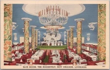 NEW ORLEANS Louisiana Postcard ROOSEVELT HOTEL "The Blue Room" Linen c1940s