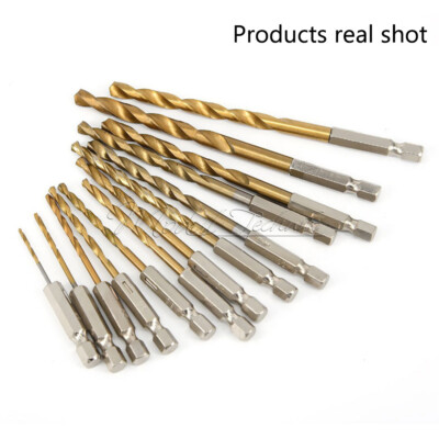 13 in 1 HSS Drill Bit Set Titanium Coated HSS High Speed Steel Hex Shank Change