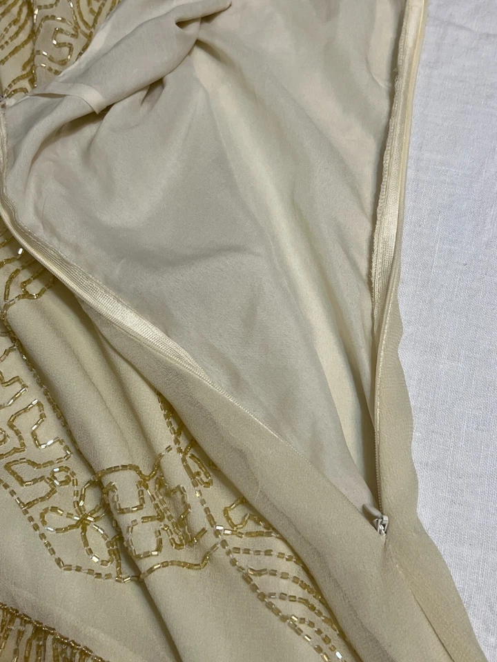 Vestido Frock and Volantes Cuentas Aleta Estilo Años 20 Desnudo Golg Talla 4 Arte Gatsby EE. UU. Foto 4 de 4