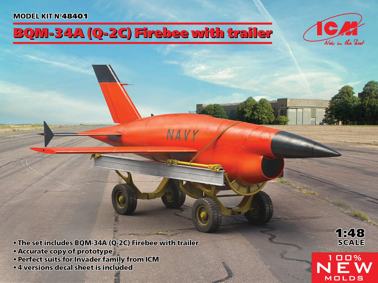 BQM-34A (Q-2C) Firebee With Trailer (1 Airplane And Trailer) 1:48 Plastic Kit