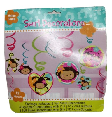  Amscan Hanging Swirl Party Decorations Flower Monkey Party Decoration 12 Pieces