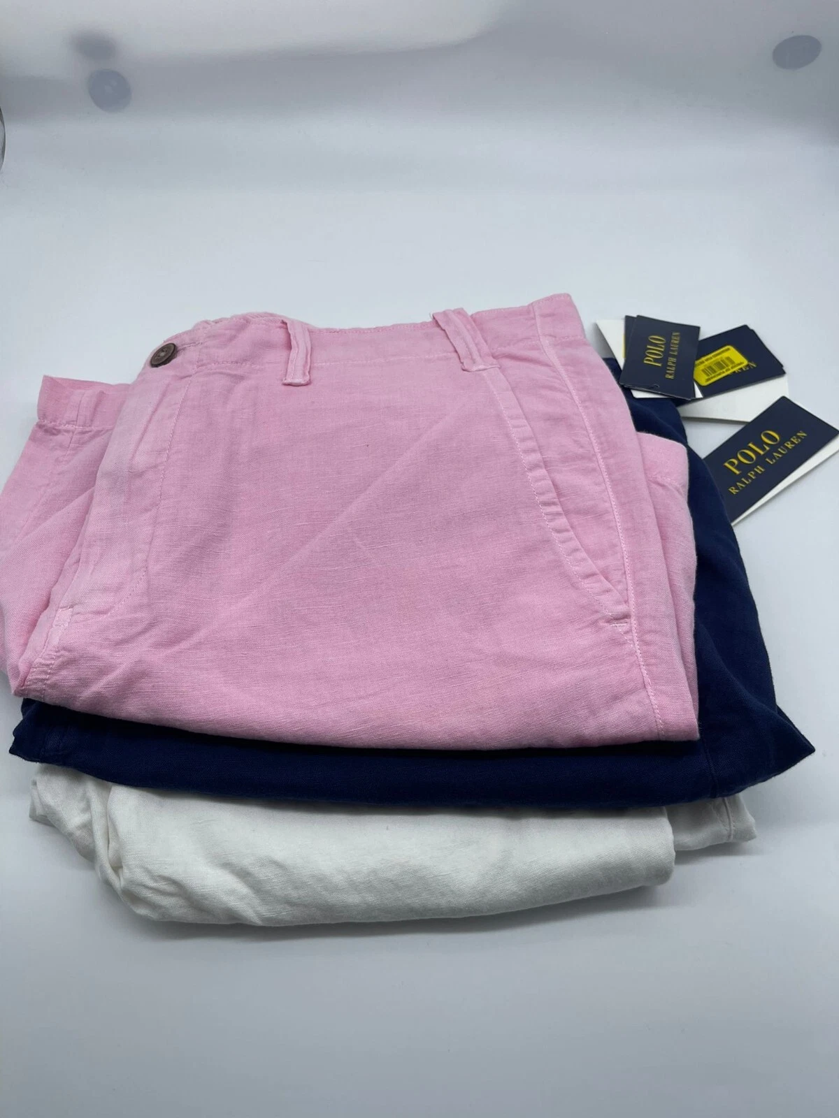 NNWT Polo Ralph Lauren Straight Fit 9" Inseam Short Pink Navy White Linen 0029
