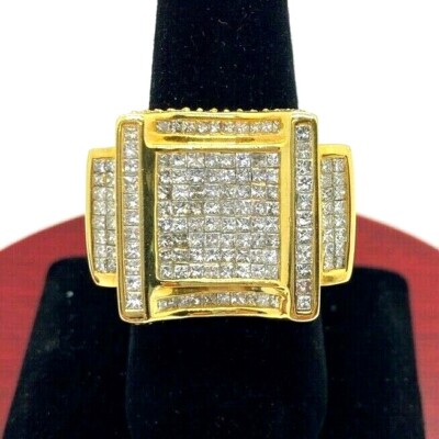 Men's Engagement Ring - Square Cut Malachite & Moissanite, 925 Sterling Silver Yellow Gold Plated, Size 7-18