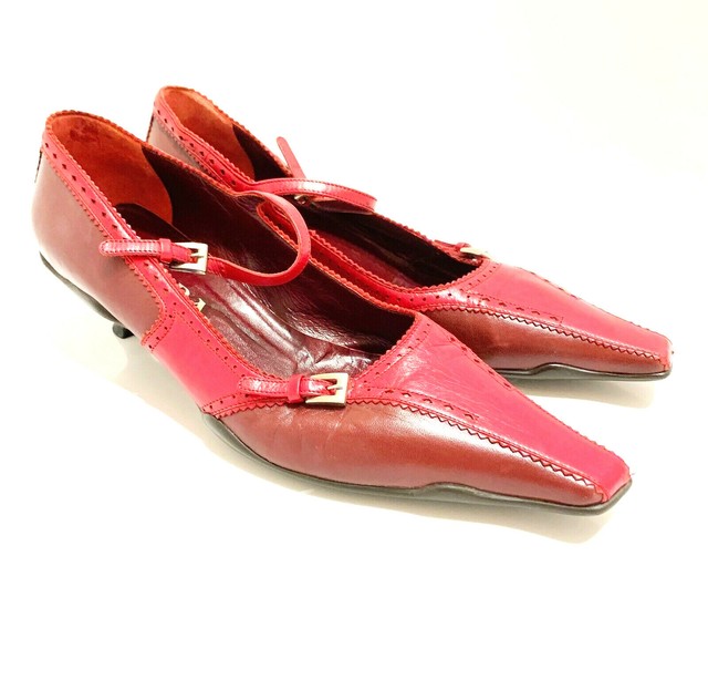 PRADA VTG Classic Red Leather Pointed Toe Mary Jane Low Heel Loafer Pumps 7.5 38 | eBay