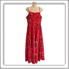 Christian LaCroix Linen Blend Red Floral Maxi Dress Sleeveless Pocket Size Large
