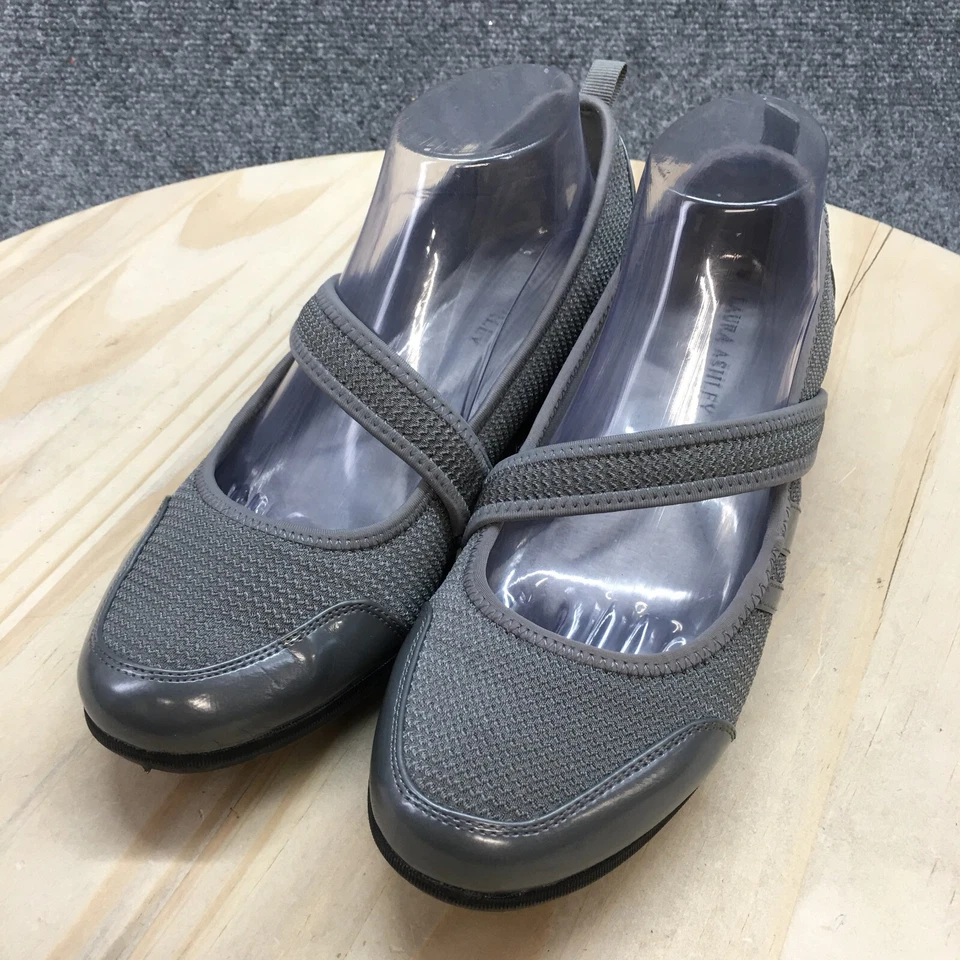 Laura Ashley Shoes Womens 9 M Welford Mary Jane Flats Comfort Gray Faux Leather - Image 3 of 4