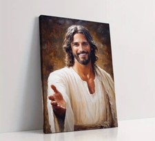 Wooden Framed Wall Art   Christian Jesus Reaches Us  Canvas Poster 12x8 Inch