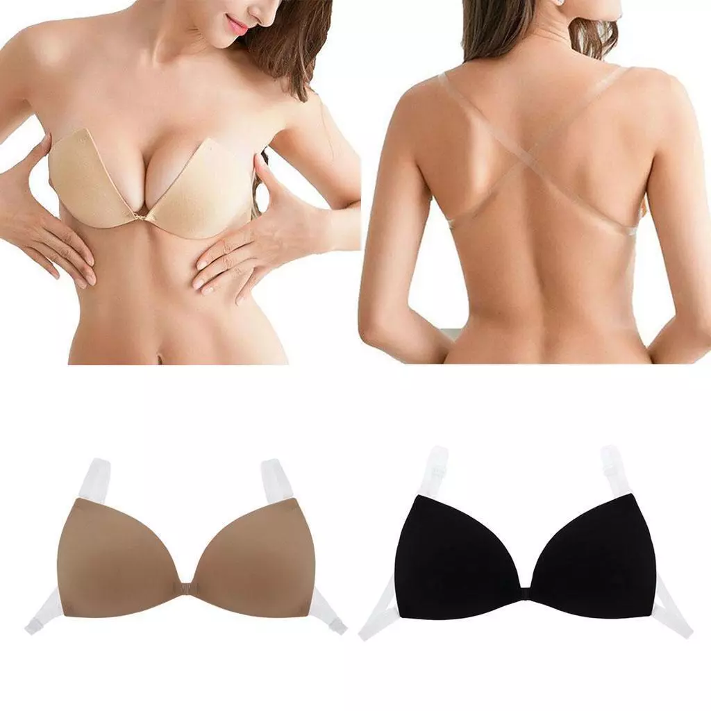 Women Silicone Strapless Bra Invisible Clear Cross Back Straps