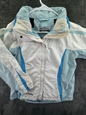 Columbia Jacket Girls Medium 10-12 White Blue Full Zip Hooded Whirlibird Youth