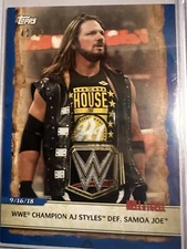 2020 Topps WWE Road to Wrestlemania Base Blue #62 AJ Styles def. Samoa Joe 55/99