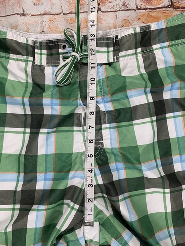 Timberland Swimming Trunks Mens 38 Plaid Green Swim Shorts Lined - Picture 5 of 11