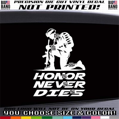 Memorial Soldier Kneeling Vinyl Decal Never Forget Battle Honor Die Cut Sticker