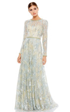 Mac Duggal Long Sleeve Embellished Mesh Gown-Size 8 PLK 101A 