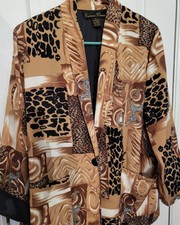 Ladies Exclusie By Whispers Leopard Print Classic Shoulder Pads Blazer Size M