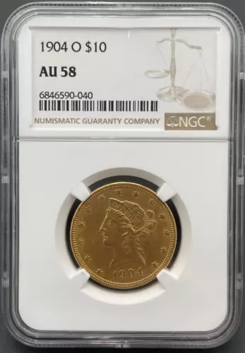 1904 O $10 Liberty Head Gold Eagle NGC AU 58, Late New Orleans Date