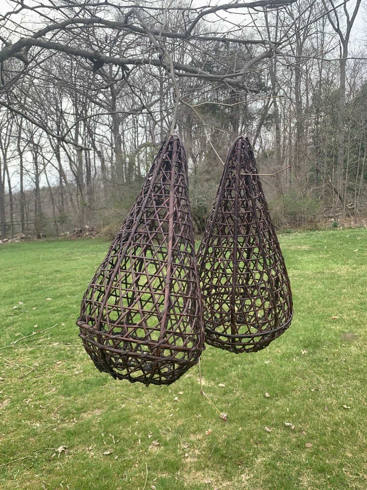 Tucker Robbins Teardrop Woven Pendant Lamp Shade Fishing Basksket Stained Rattan - Image 3 of 4