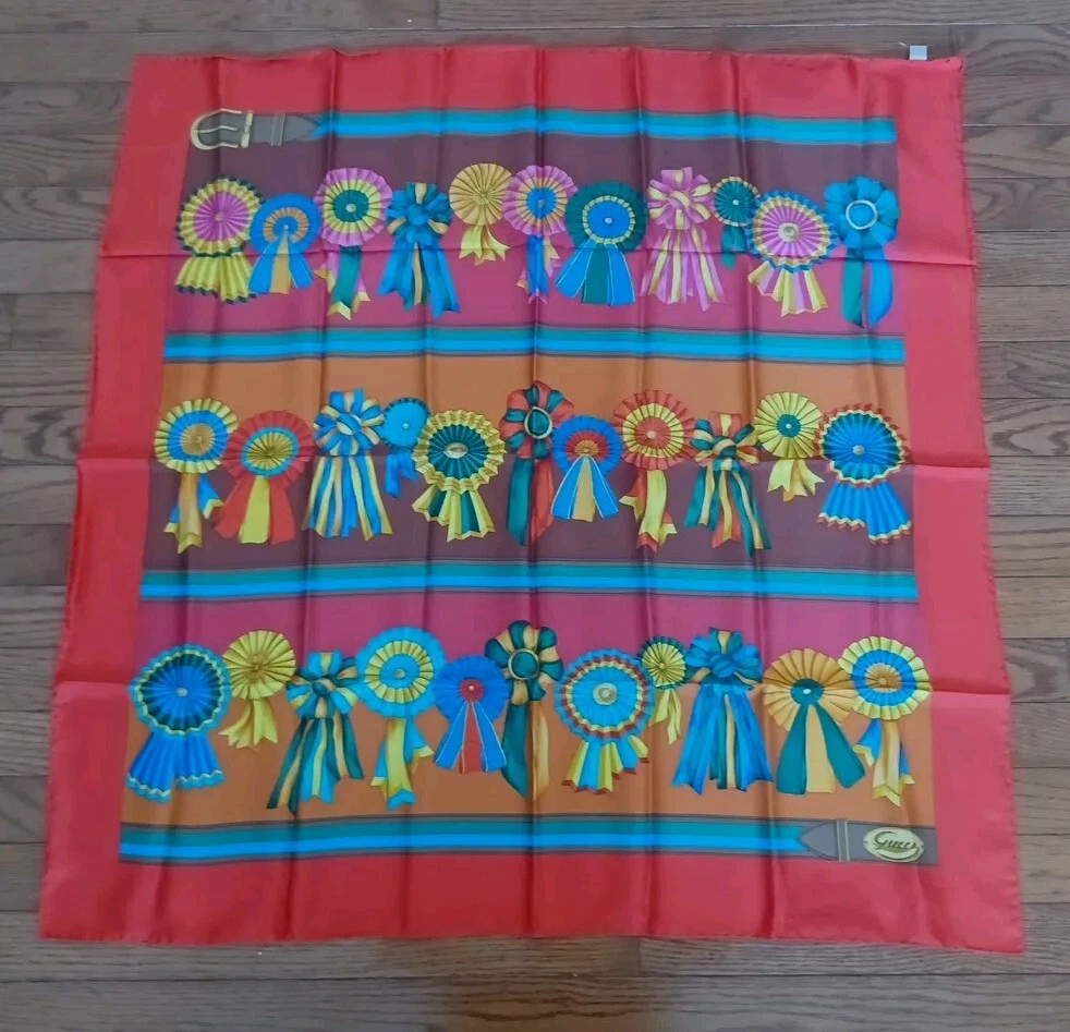 Foulard vintage Gucci Horse Award rubans soie 33