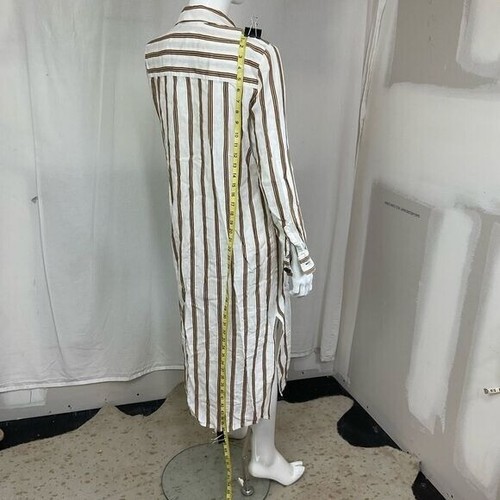 ZARA boho cream tan striped linen buttoned belted collared shirt midi dress S - Picture 11 of 11