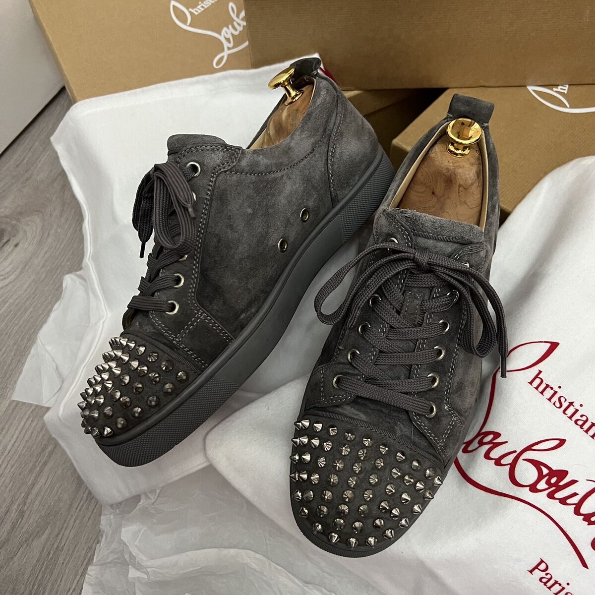 Authentic Christian Louboutin Shadow Grey Junior Suede spike Authentic Christian Louboutin Shadow Grey Junior Suede spike