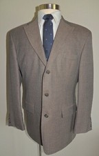 MEN'S HAGGAR TAN/BLACK CHECK WOOL BLEND 3 BUTTON SPORT COAT SIZE 42L