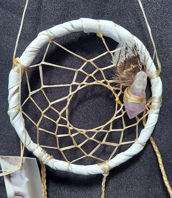 Crystal Dream Catcher Rainbow Prism WHITE Leather AMETHYST