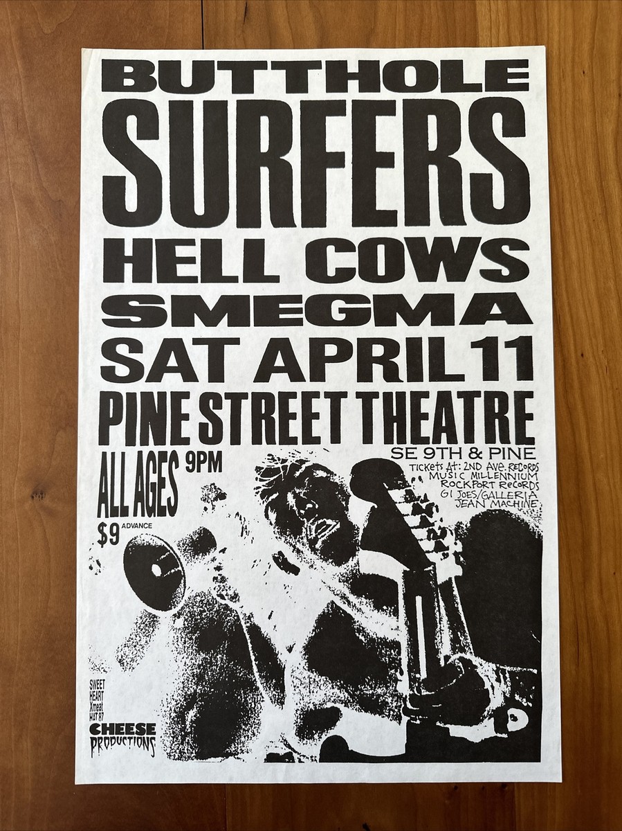 Original 1987 Butthole Surfers Hell Cows Smegma Concert Poster