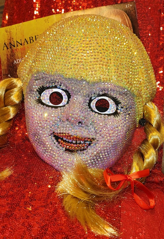 Hand Bedazzled Annabelle Comes Home Mask Bling Halloween Costume Pigtails DIY  - Image 2 of 3