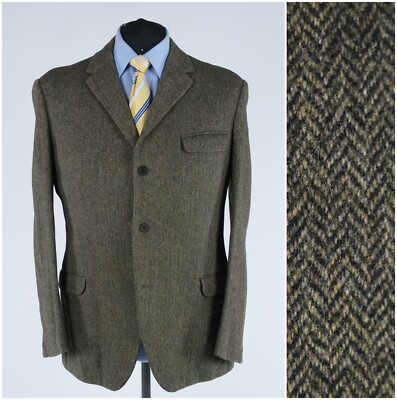 Herren Fischgrät Tweed Blazer 46R UK Größe EMIL KJOLNER Wolle Sport Mantel Jacke