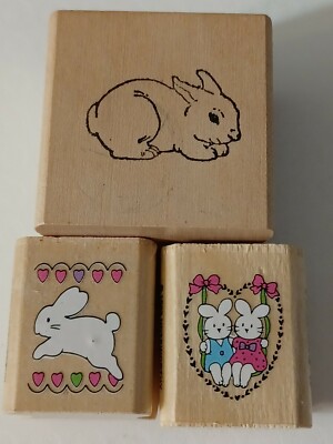 Easter Rubber Stamps 3 pc Bunny Bunnies Noteworthy Stamps by Impression 