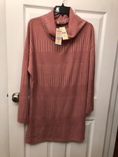 Woman’s NWT Cowl Neck, Pink/mauve Ribbed, Sweater Dress by Young USA size L