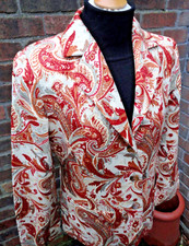 Vintage Wool Tapestry Jacket Red Cream Ginger Paisley Design Lined Pockets M