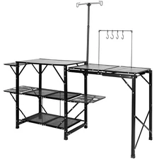 Camping Kitchen Table Folding Portable Cook Station Tables Shelves&A Sink
