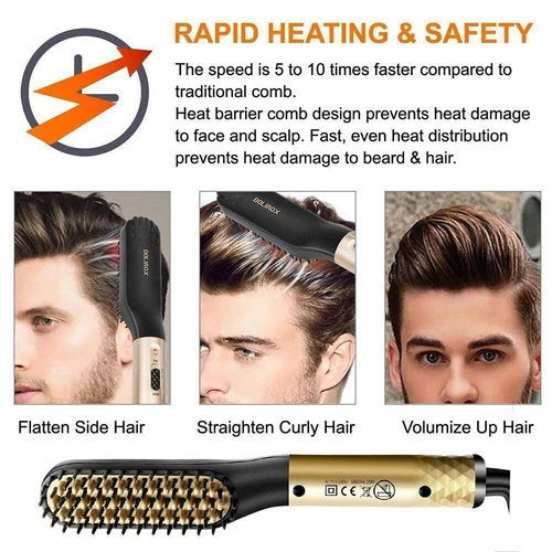 Beard Hair Straightener Quick Heated Electric Brush Straightening Comb Style - Picture 4 of 9