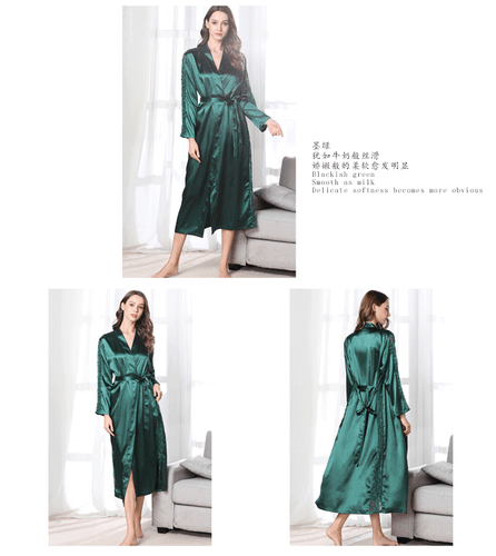 Women's pajamas imitation silk lace up sexy long bathrobe cardigan home clothing - Picture 15 of 21