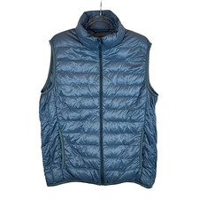 Uniqlo Puffer Jacket Unisex M Blue Down Feather Lightweight Zip Vest EUC