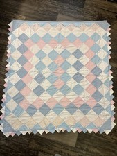 Handmade Baby Boy Girl Cutter Quilt Pink White 42x47 Amish Baby Blanket Blue